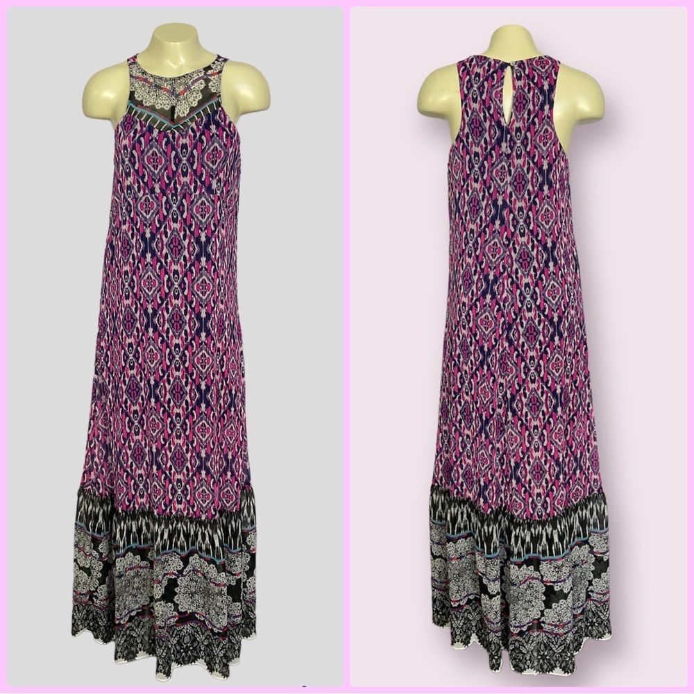 Express Colorful Mixed Print Ikat Semi Sheer Lined Maxi Dress Size XS Sleeveless